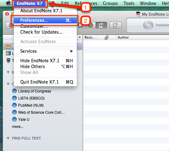 Locating EndNote Preferences in Mac