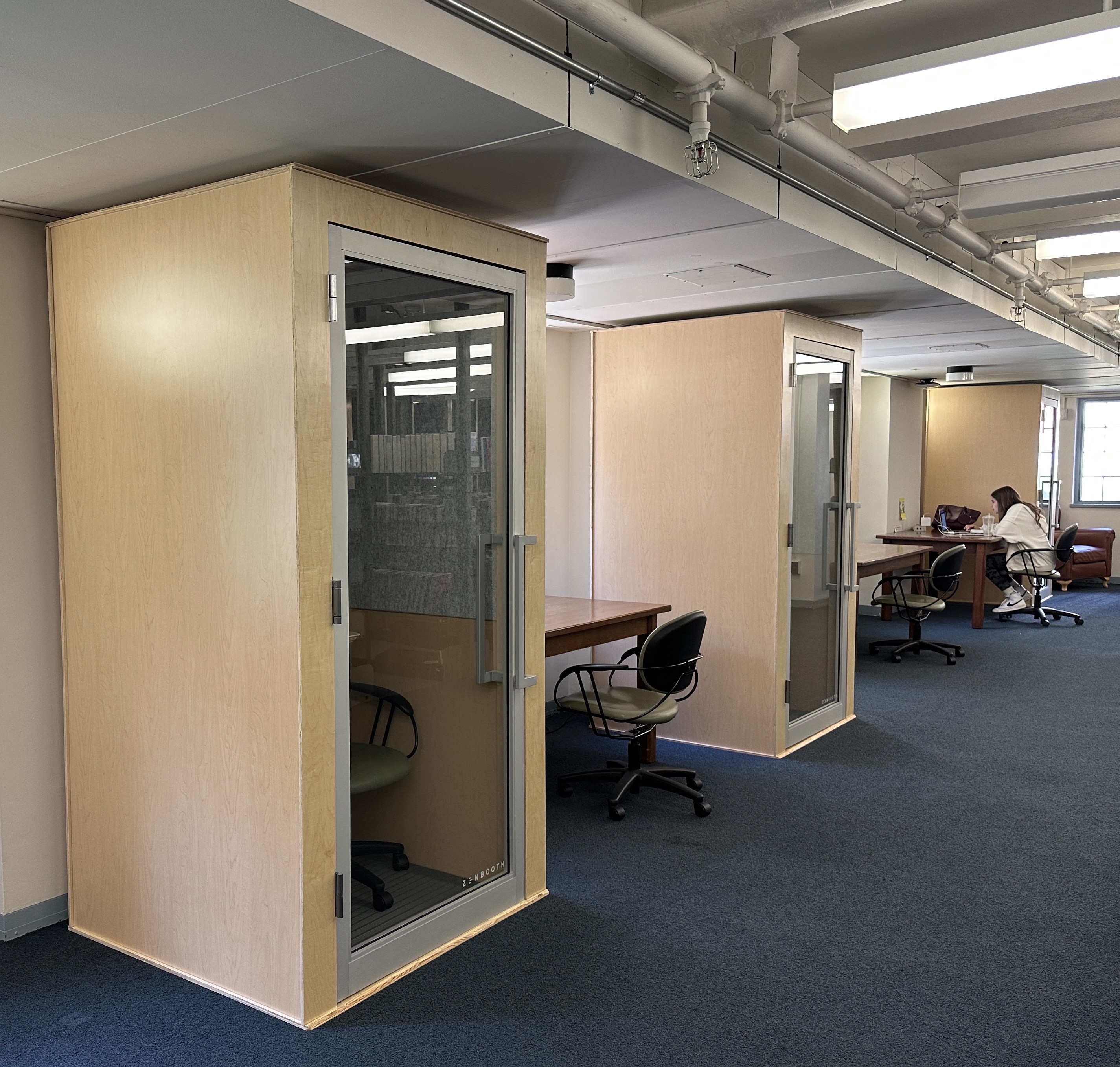 Privacy booths located on the e-level of the library