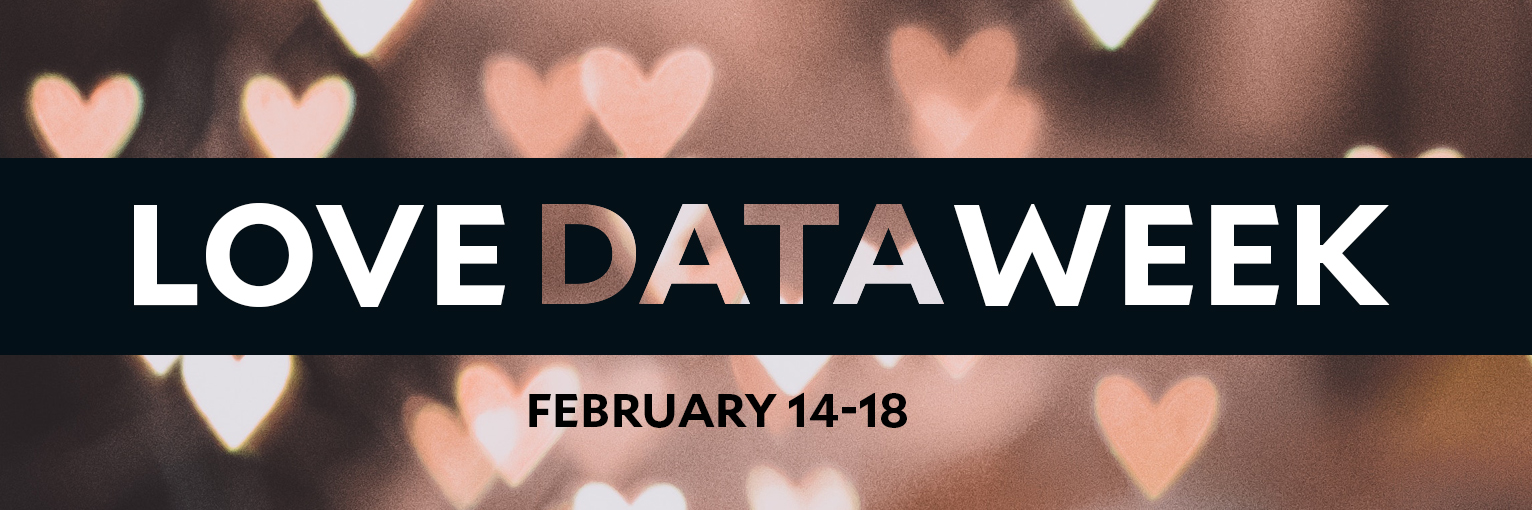 Text - love data week february 14 - 18  on a background of pink hearts