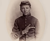 Image of a young boy during the civil war who only has a thumb and his index finger.