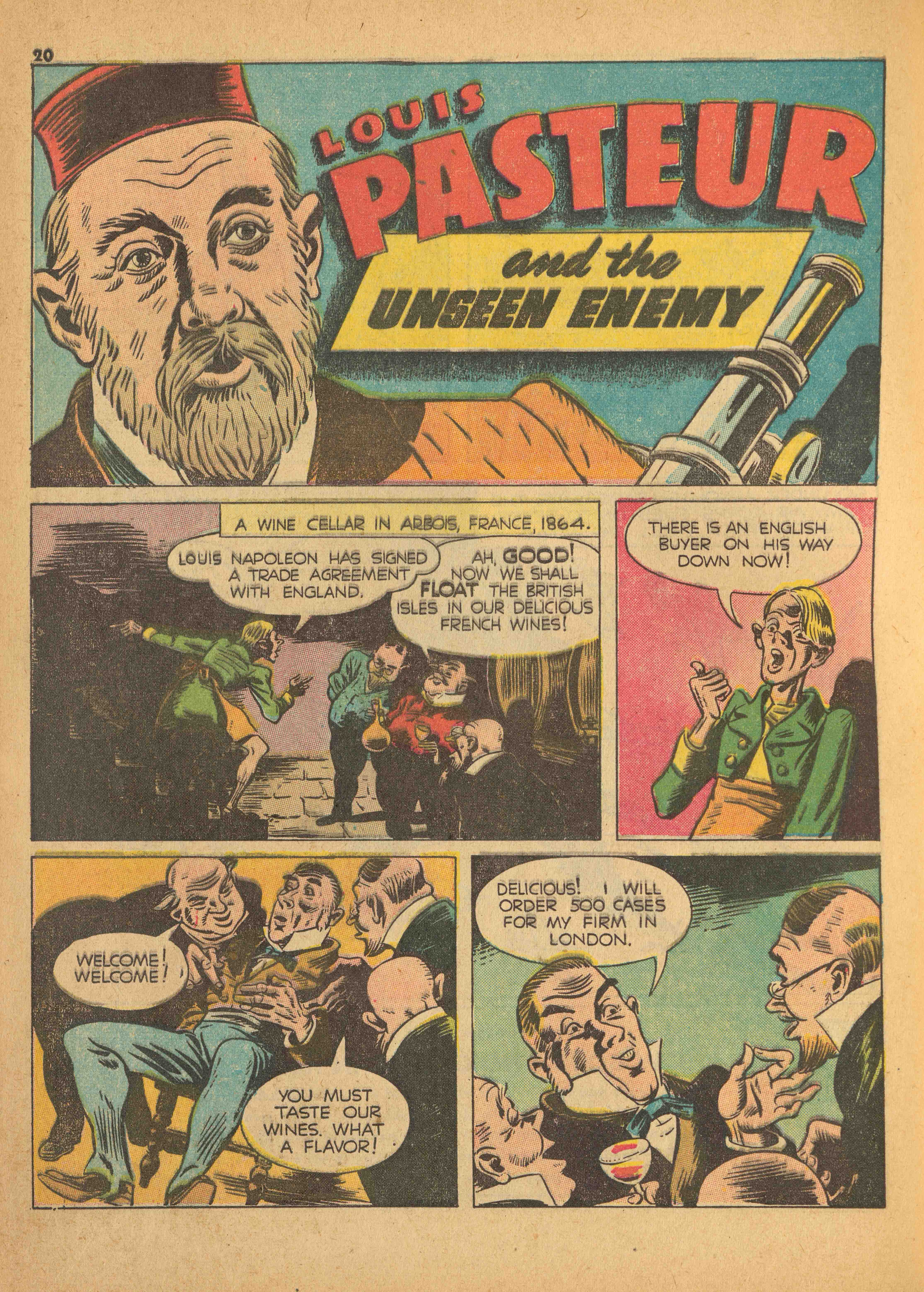 comic book page titled &quot;louis pasteur and the unseen enemey&quot;