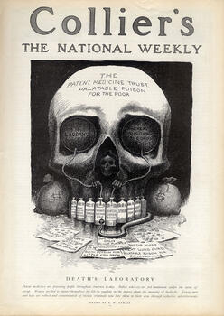 collier's national weekly page with a skull titled the patent medicine trust palatable poison for the poor