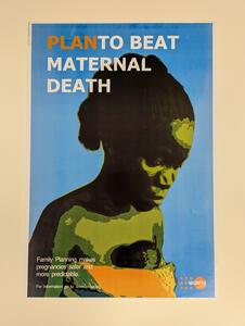 global health poster with text plan to beat maternal death
