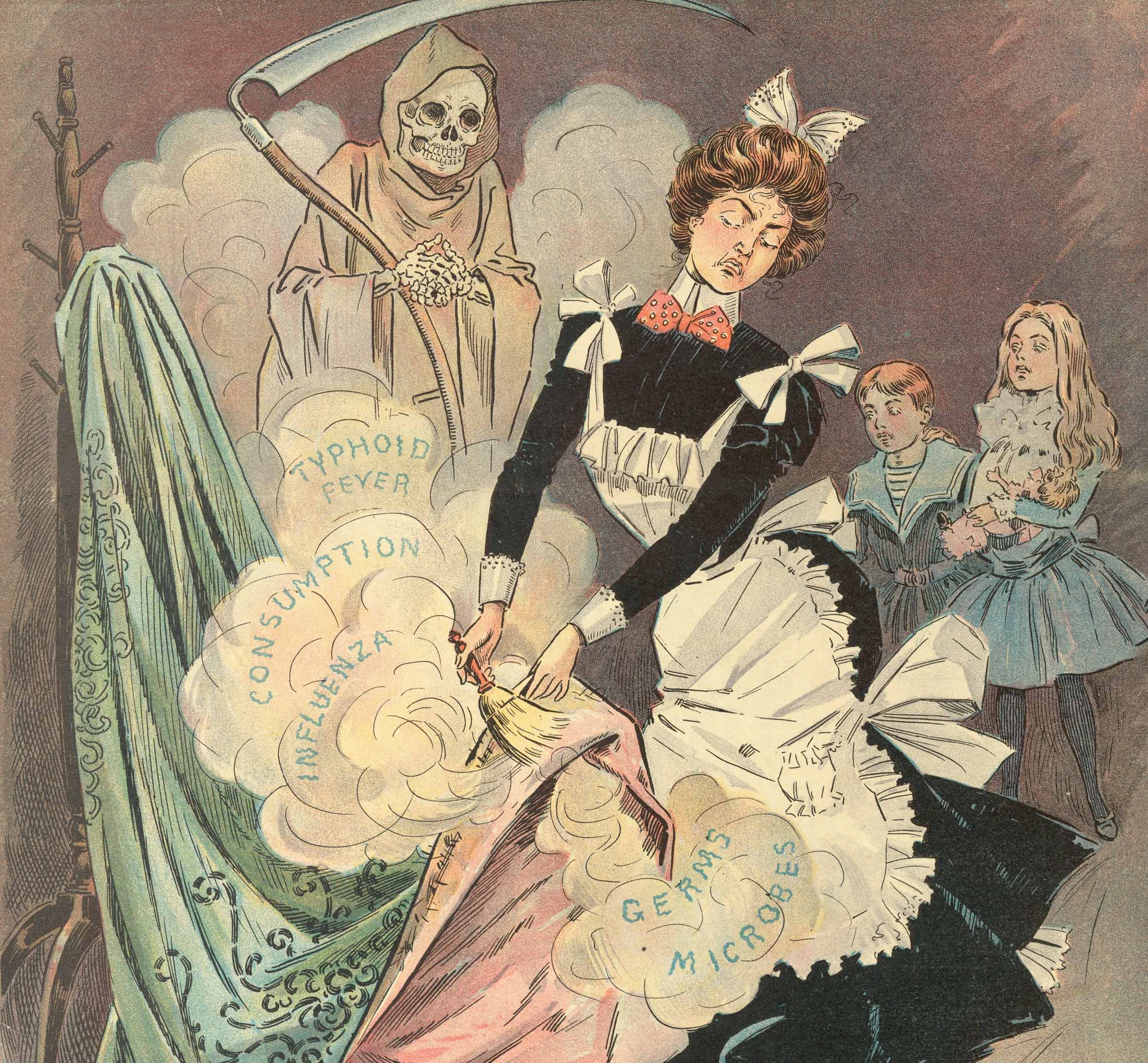 a woman cleans up germs as death looms