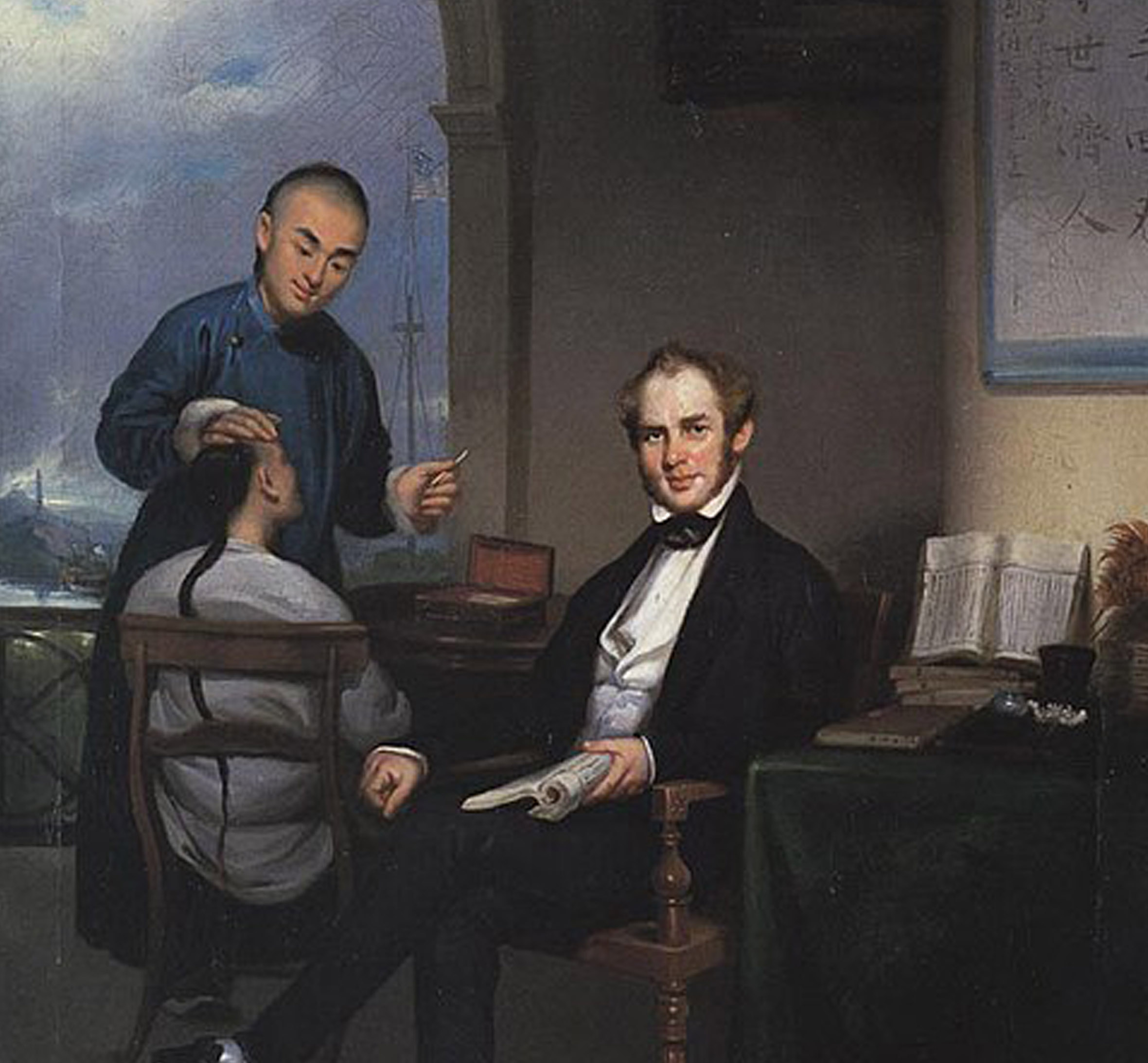 oil portrait of peter parker with patients in the background