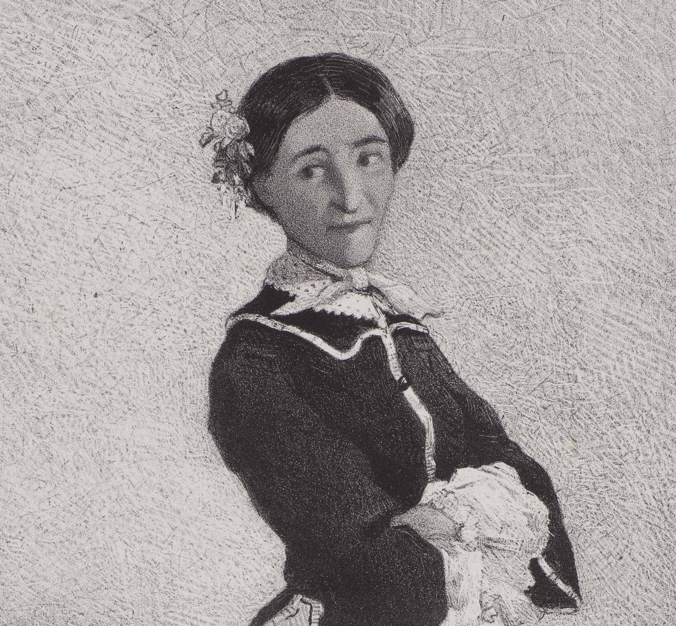 pencil drawing of a woman looking over her shoulder